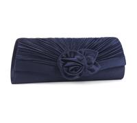 Damara Women's Satin Pleated Flower Front Evening Bag Clutch Handbag,Navy Blue