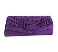 Damara Women's Satin Pleated Flower Front Evening Bag Clutch Handbag,Purple