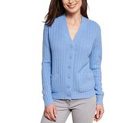 Damart Chunky Cardigan Women V Neck Long Sleeves Blue