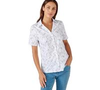 Damart Embroidered Blouse Women Shirt-style Collar Short Sleeves Blue