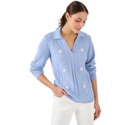 Damart - Embroidered Open Neck Jumper, Blue, 14/16