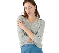 Damart Embroidered Sweater Women V Neck 3/4 Sleeves Grey