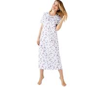 Damart Floral Cotton Jersey Nightdress Women Nightwear Round Neck Short Sleeves White