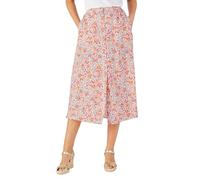Damart - Floral Print Button Through Skirt, Peach Print, 16