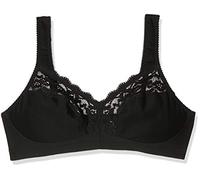 Damart - Great Support Bra - Wireless - Cotton and Lace - Wide Padded and Adjustable Straps, Black (Black), 44D