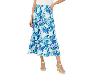 Damart - Jersey Print Pleated Skirt, Bright Blue Print, 16
