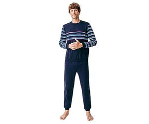 Damart Men's Pyjama Thermolactyl en Molleton Sets, Navy Blue Striped, L
