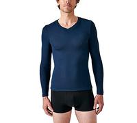 Damart Men's T-Shirt Col V Manches Longues Fine Côte Thermolact, Dark Navy Blue, XXL