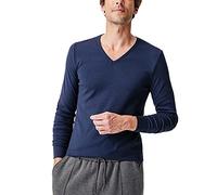 Damart Men's V-Neck T-Shirt, Interlock Knit, Dark Navy Blue, L