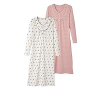 Damart - Pack of 2 Women's Pure Brushed Cotton Jersey Nightshirts Pink Printed Size 38-40 (S)