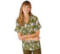 Damart Printed Blouse Women V Neck Short Sleeves Green