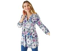 Damart Printed Tunic Women Tunisian Collar 3/4 Sleeves Blue