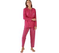 Damart Pull-on Cotton Pyjamas Women Nightwear Round Neck Long Sleeves Pink