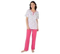 Damart Short Sleeve Cotton Pyjamas Women Nightwear Round Neck Short Sleeves Pink