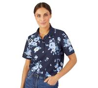 Damart - Short Sleeved Piqué Polo, Navy Floral, 18/20