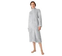 Damart Teddy Fleece Zipped Dressing Gown Women Nightwear High Collar Thermolactyl Long Sleeves Grey