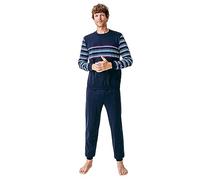 Damart Thermolactyl Fleece Pyjamas, Navy Blue Striped, L