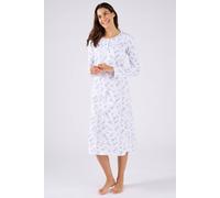 Damart Women's Comfy Long Sleeve Floral Jersey Nightdress in White | Size: Large Damart White L