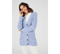 Damart Women's Fancy Stich V-neck button-up cotton rich cardigan with patch pockets in Mid Blue | Size: 18-20 Damart Mid Blue 18-20