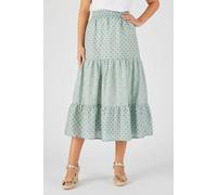 Damart Women's Flowy Cotton Tiered Summer Skirt - Lightweight, Breezy & Comfortable in Green | Size: 12 Damart Green 12