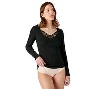 Damart Women's T-Shirt Manches Longues Fine Côte Guipure Thermola, Black, XS