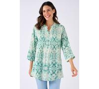 Damart Women's Printed Tunic Top - Aqua Print, 3/4 Sleeves, Tunisian Collar | Size: 18 Damart Aqua 18