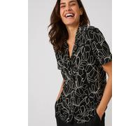 Damart Women's Short Sleeve Embroidered Linen-Blend Blouse in Black | Size: 14 Damart Black 14