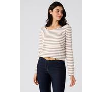 Damart Women's Soft Thermal Stripe Scoop Neck Long Sleeve Top in Beige | Size: 26-28 Damart Beige 26-28