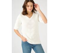 Damart Women's Soft V-Neck Short Sleeve Jumper with Fancy-Stitch Texture in White | Size: 18-20 Damart White 18-20