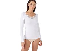 Damart Women's T-Shirt Manches Longues Fine Côte Guipure Thermola, White, XXL