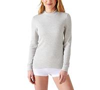 Damart - Women's Thermolactyl Mock Neck, Fleeced Rib T-Shirt, Flecked Grey, M