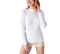 Damart - Women's Thermolactyl Mock Neck, Fleeced Rib T-Shirt, White, L