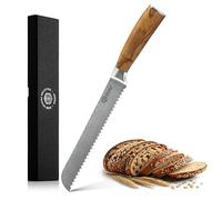 Damascus Bread Knife Japanese Ultra Sharp 8 Inch Blade 67 Layer Forged High Carbon Stainless Steel Serrated Bread Knives, with Ergonomic Olive Wood Handle Case and Gift Box
