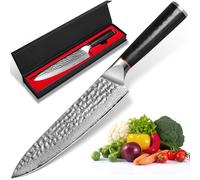 Damascus Chef's Knife 19.3 cm 67 Layer VG-10 Damascus Steel, Damascus Kitchen Knife Professional Chef's Knife Damascus Paring Knife with Ergonomic Handle
