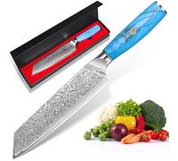 Damascus Kiritsuke Knife, 18.8 cm Blade Made of 67 Layers of Vg-10 Damascus Steel, Ergonomic Natural Resin Handle, Come with a Black Sealed Box, use for Home Restaurant Kitchen