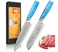 Damascus Kitchen Knife Set, 2 PCS, Chef's Knife Set Made of 67 Layers of Vg-10 Damascus Steel, Ergonomic Natural Resin Handle, Gift Box, use for Home Restaurant Kitchen