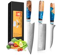 Damascus Knife Set, 3 PCS Kitchen Knife Sets Made of 67 Layers of Vg-10 Steel, Professional Chef Knifes Set Fillet Knifes with Ergonomic Natural Resin Handle, for Home Restaurant, Gift Box