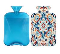 Damask Ceramic Tile Mandala Hot Water Bottle with Cover, 2L Hot Water Bag for Pain Relief, Neck Soft and Shoulder, Hand Feet Warmer, Hot and Cold Compress for Adult Kids