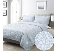 Damask Duvet Cover Duck Egg Blue Duvet Sets Double Bed Luxury Jacquard | Textured Bedding Set, Vintage Floral Birds Blossom Cottage Classic Elegant Embroidered 3 Pieces with 2 Pillowcases