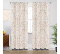 Damask Floral Curtains for Bedroom, Beige Retro Vintage Palace Court Style Blackout Thermal Insulated Eyelet Curtains for Living Room, W66 X D72, 2 Panels Drapes Room Decor