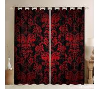 Damask Gothic Curtains Antique Victorian Blackout Curtains 2 Panels 46"Wx72"L,Vintage Floral Goth Curtains & Drapes Boho Sun and Moon Curtains,Tree of Life Bohemian Baroque Decor,Red and White