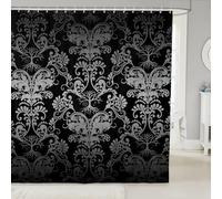 Damask Gothic Shower Curtain Set Antique Victorian Fabric Shower Curtain 72"Wx72"L,Vintage Floral Goth Bathroom Shower Curtain Boho Sun and Moon Tree of Life Bohemian Baroque Decor,Black and Grey