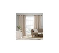 Damask Jacquard 66x72 Inch Eyelet Curtains Two Panels Natural