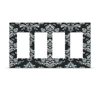 Damask Pattern Outlet Cover,4-Gang Wall Plate Hidden Screw Face Plate,Thermoplastic Faceplate Cover Decorator Receptacle Outlet Light Switch Cover Size 8.3"x 4.7"for House