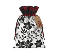 Damask Pattern Print Christmas Drawstring Linen Gift Bags Reusable Fabric Bags With Tags For Christmas Gifts