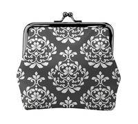 Damask Pattern Printing Coin Purse, Lightweight Minimalist Wallet For Music Festivals And Concerts, Black, One Size, Art Deco