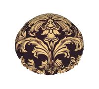 Damask pattern Shower Cap Reusable Waterproof Shower Bonnet for Women Men Elastic Band Bath Hair Hat Double Layered Washable Bath Cap for All Hairstyles, Travel-Friendly