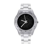 Damask Pattern with Floral Elements Men Business Watch Analog Quartz Watch | Stainless Steel Strap,Wristwatches