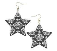 Damask Pattern Women's Fashion Earrings, Celestial Dangle Earrings, Star Shape Jewelry for a Versatile