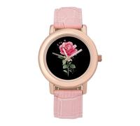 Damask Rose Women’s Watch Quartz Wristwatch Analog with Leather Strap for Office